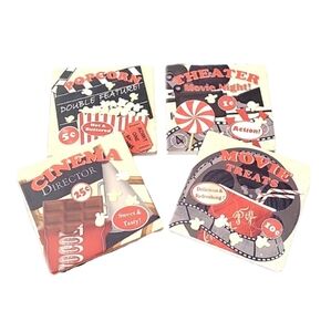 Retro Vintage Style Movie Night Ceramic Coaster Set (4-piece set)